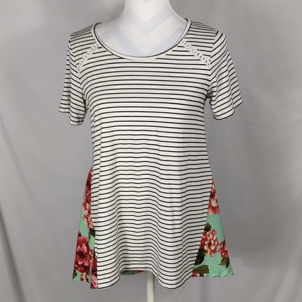 Grace & Emma Striped Floral Drop Back Tee